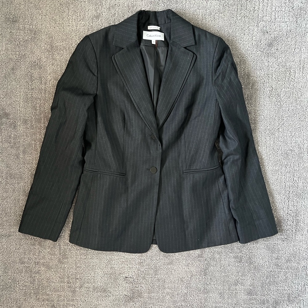 Calvin Klein Stretch Pinstripe Charcoal Blazer